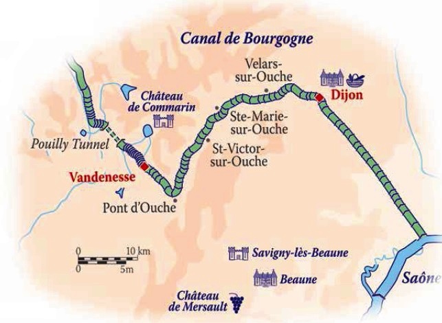 MAPA DEL ITINERARIO (Bajo Canal de la Bourgogne -Borgoña-) CRUCEROS FRANCIA CANAL DE BORGOÑA ABSOLUUT2 CRUCEROS DE LUJO CANALES CRUCEROS FLUVIALES BARCOS PEQUEÑOS CHARTER HOTEL BARGE BURGUNDY CRUISES FRANCE LUXURY CHARTER FAMILY CHARTER